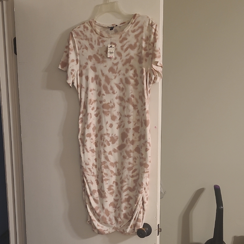 Express Cream and Brown Midi Dress